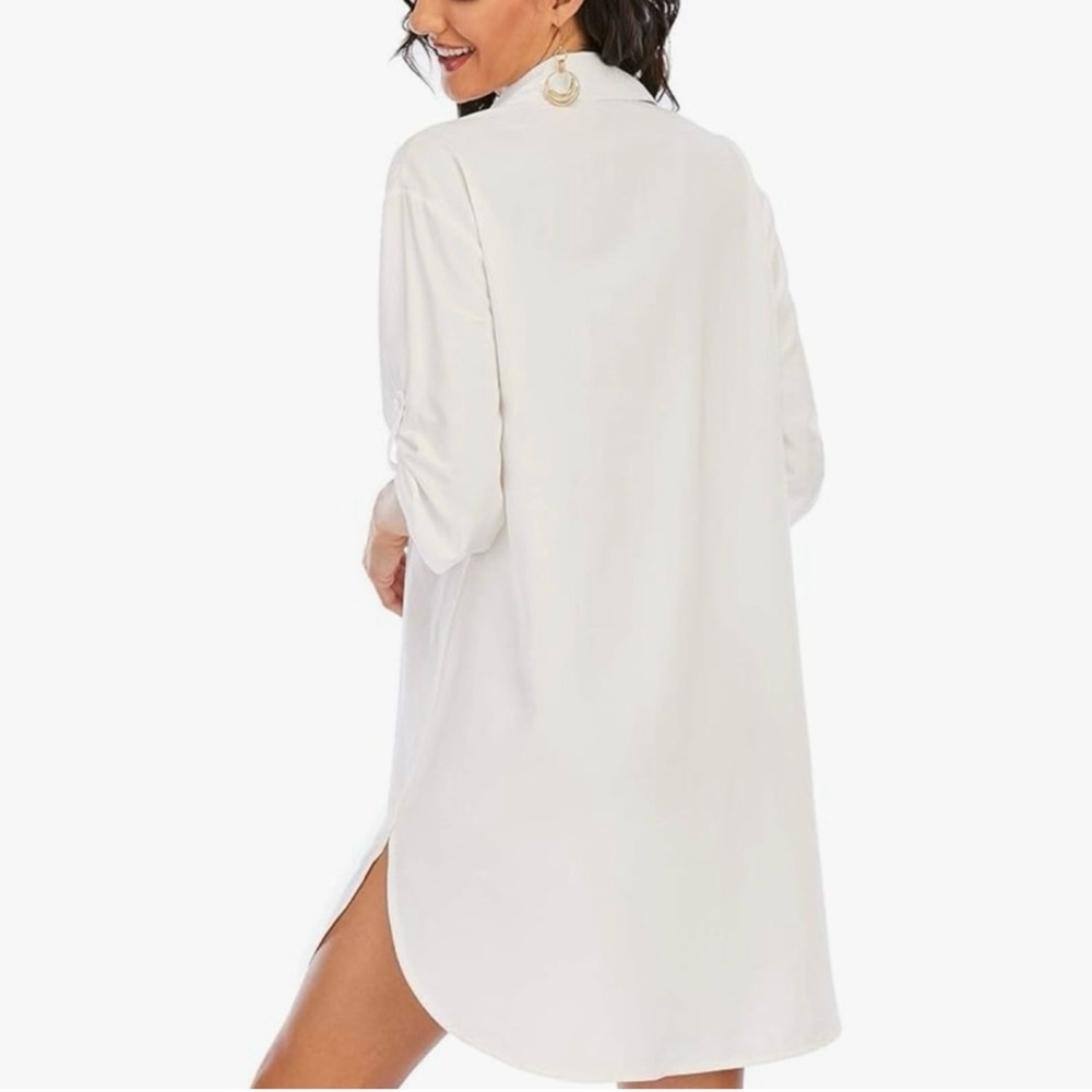 NEW!! White Loose Fit Shirt Dress with Pocket - Size M NWOT - Picture 4 of 4